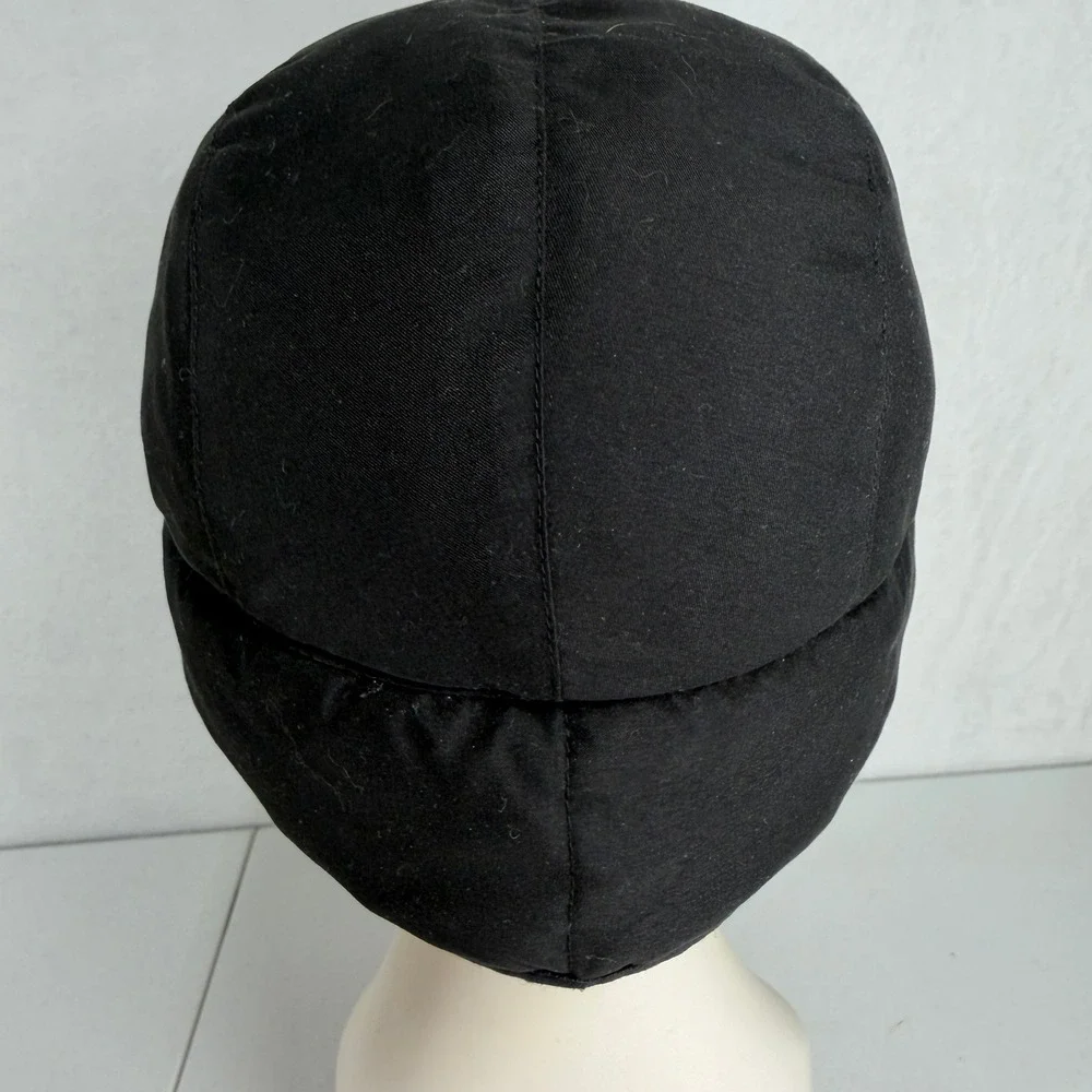 Eddie Bauer S / M Trapper Cap Down Insulated Ear Flap Quilted Hat Black Warm